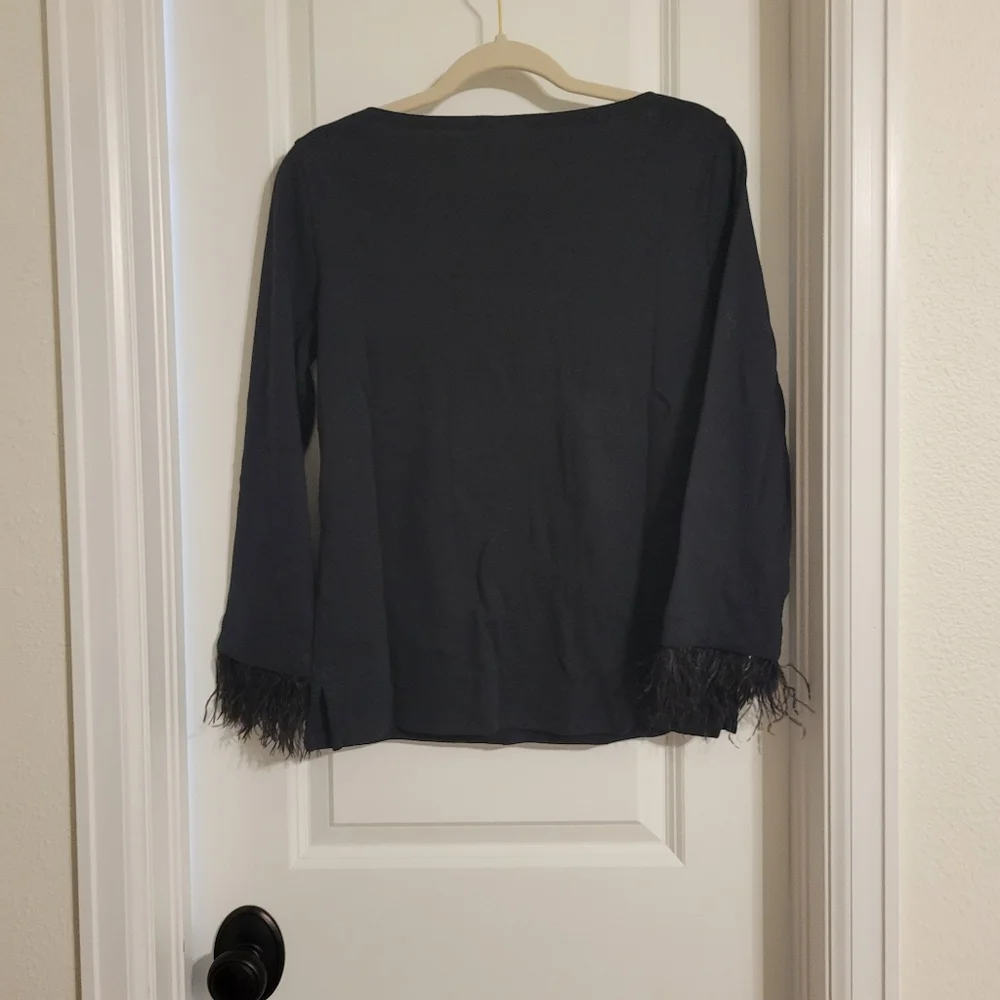 Feather-trim long-sleeve shirt